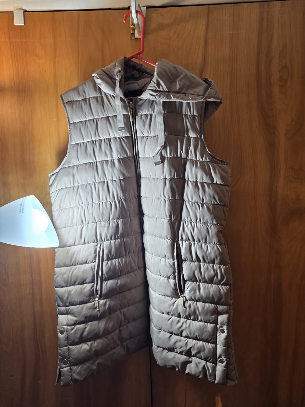 Weatherproof Quilted Hooded Long Puffer Vest - Gray